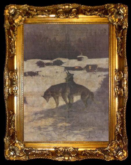 framed  Frederic Remington The Tragedey of the Trees:Lumber Camp at Night (mk430, ta009-2